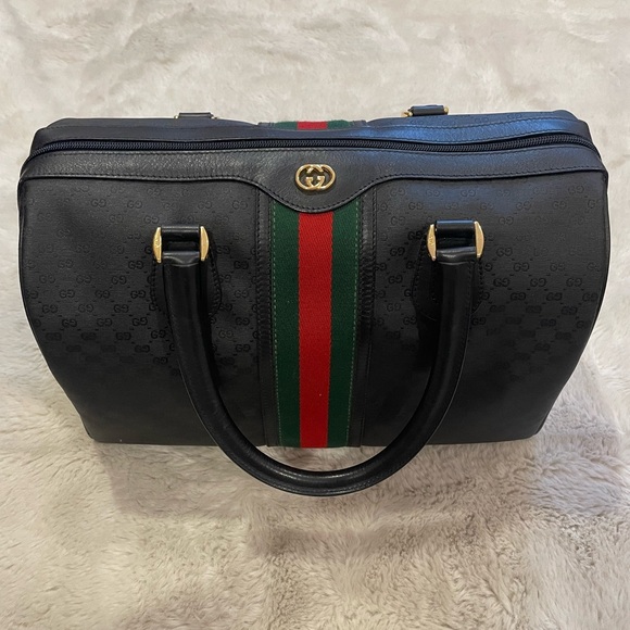 Gucci Handbags - Authentic Vintage Gucci GG Canvas Web Boston Bag Canvas Handbag